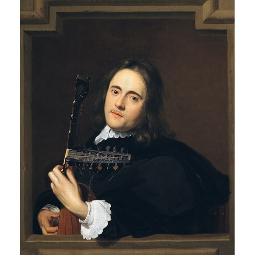 A Young Man at a Stone Window Playing a Theorbo